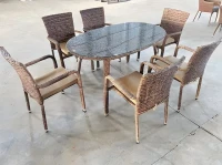 TABLE JARDIN 06 CHAISES OVAL EN OSIER IMPORTATION MALAISIE/ PROMOTION