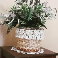 Cache pot en macramè et osier 