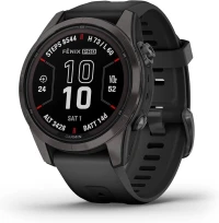 GARMIN fēnix 7S Pro Sapphire Solar Edition Titane avec revêtement Carbon Gray DLC et bracelet noir