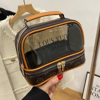 Trousse de toilette transparente double couche pour femmes, sac cosmétique étanche