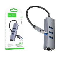 Adaptateur HUB 4 en 1 USB 3.0 to RJ45 Gigabit Ethernet 1000mbps + 3 x USB 3.0 HOCO HB34