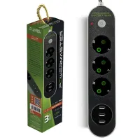 Multiprise Rallonge Power Master 3 Prise + 3 USB chargeur téléphone 2m 2500W 100-250V