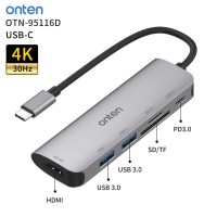 كابلات-ومحولات-adaptateur-hub-6-en-1-type-c-vers-hdmi-4k-2-x-usb-30-sdtf-alliage-daluminium-onten-otn-95116d-السحاولة-الجزائر