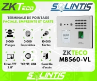 Pointeuse Biométrique (Facial, Empreinte, Carte, CA) ZKteco MB560-VL