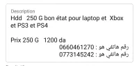 Hdd   250 G bon état pour laptop et  Xbox et PS3 et PS4  