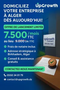 Domiciliation d'entreprises à Alger: 7.500 DA TTC / mois tout compris