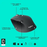 Logitech M720 Triathlon Souris Sans Fil Multidispositif, Bluetooth Récepteur USB, 1000 PPP, 6 B