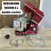 BERGMANN Pétrin double crochet SilverChef + 4 accessoires 6L 1.5 Kg 1800w