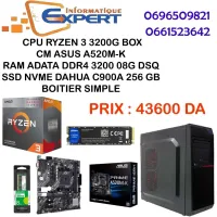 CONFIG RYZEN 3 3200G//RAM 8G/SSD C900A 256G/ BOITIER SIMPLE/CM ASUS A520M-K