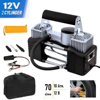 Compresseur automobile à double piston, 70 L/min, tuyau de 3 mètres,12v