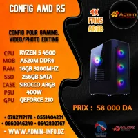 CONFIG AMD R5 - RYZEN 5 4500 - A520M DDR4 - 16G - 256GB SSD - 400 W - SIROCCO ARGB 4 FANS - BLACK