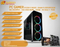 PC Gamer RYZEN 5 5600G - Gigabyte B550M DS3H - 16G 3600MHZ - SSD 256G NVME - 600W - RX Vega 7- 703B 