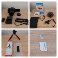 Camera canon 200d + mic + tripod + sd card