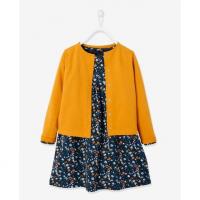 فساتين-vertbaudet-ensemble-fille-cardigan-et-robe-imprimee-fleurs-intex-bleu-moutarde-الجزائر-وسط