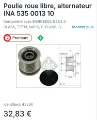 Poulie roue libre, alternateur  Mercedes-benz 