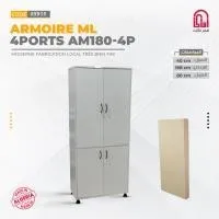 Armoir Melamine 4ports AM180-4P (L80/H186/P40cm)(blanc interazit)