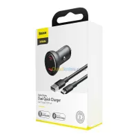 Baseus Digital Display Dual Mini Chargeur De Voiture U+U 45W Câble De Charge Rapide