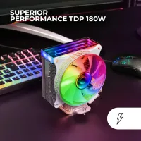AIR COOLING MARS GAMING MCPU-VR- INFINITY MIRROR ARGB- TDP 180W-120MM ULTRA SILENCIEUX- Noir& Blanc
