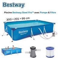 Piscine Hors Sol Rectangle Steel Pro 300 x 201 x 66 cm Avec Pompe De Filtration d'eau - Bestway