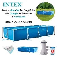 Piscine Hors Sol Rectangulaire 450x220x84 cm Frame Set avec Pompe De Filtration et Cartouche - INTEX