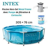 Piscine Hors Sol Ronde 305 x 76 cm Metal Frame Avec Pompe de Filtration et Cartouche - INTEX - مسبح 
