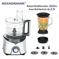 Robot Multifonctions BRANDMANN 1000 W 4 Vitesses - Blender 1.5L Hachoir 2.5L Presse Agrumes