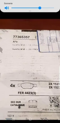 Plaquette de freins alfa Roméo guliatta 