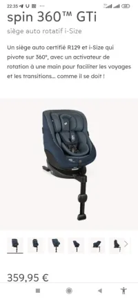 Siège auto enfant ISOFIX ((JOIE)) marque ANGLAISE 