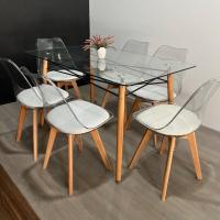 Table en verre trempée avec 6 chaises transparente 