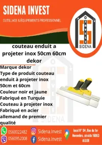 Couteau Enduit A Projeter Inox 50 Cm 60 cm M/Fibre Ref 349 350** DEKOR