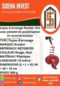 tuyau d'arrosage flexible 15m avec pistolet de pulvérisation et raccords KREATOR