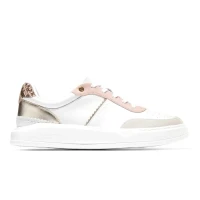 Grandpro Carissa Sneakers White Silver Birch Suede Soft Gold Cameo Rose Snake Print