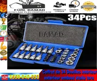 Coffret de 34 douilles clé douille intérieur extérieur embout étoile torx femelle