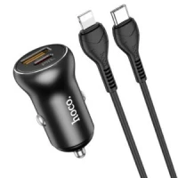 CHARGEUR TELEPHONE AUTO 30W HOCO AVEC CABLE TYPE C TO LIGHTNING 1M  PD30W+QC3.0 NZ5