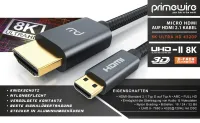 Câble Micro HDMI 8k vers HDMI 2.1 3m ► UHD II 7680 x 4320@120Hz DSC ►  HDR ►  ARC ►  Type D vers  A 