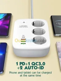 Multiprise SIYOTEAM SEW3452 Intelligente Wi-Fi À 3 Prises CA 5m 4ports USB 3AC PD QC3.0