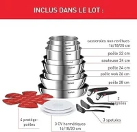 Tefal Ingenio Emotion Batterie de cuisine inox 20 pièces, L897SK04