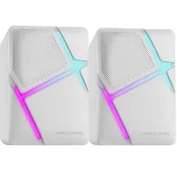 MARSGAMING MS-HW White, Gaming Speakers RGB Flow, Inverted Drivers and 3D-Surround Sound 10W, Compact Speakers with Volume Control Box, Universal 3.5mm Jack Connection