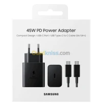  Samsung Power Adapter PD 45 Watt - Type-C  5a - Chargeur ultra rapide Noir -   