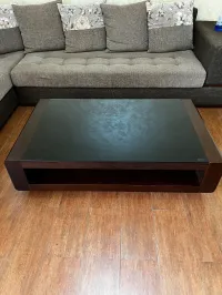 Table basse en bois & verre fumé excellent état