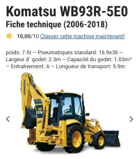 Komatsu Wb93R Retrochargeur Komatsu Wb93R 