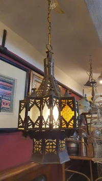 Ancien lustre suspension moresque en cuivre 