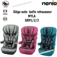 Siège auto bébé isofix rehausseur Myla de 9 à 36 Kg Platinium -Nania