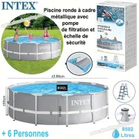 Piscine Ronde 366*99 cm à cadre métallique avec pompe de filtration et échelle de sécurité Intex