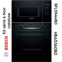 Kit Bosch série 6 Noir catalyse four et micro-onde HBA5360B0 & BFL554MB0