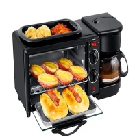 Multismart Four Électrique Grillade Et Cafetière 3 En 1 Pour Petit Déjeuner - noir