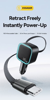 أكسسوارات-essager-chargeur-voiture-45w-2-type-c-usb-a-fast-pd-cable-retractable-75cm-compatible-smartphones-ipad-عين-النعجة-الجزائر