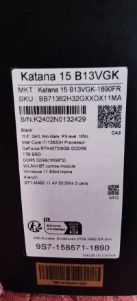 MSI KATANA i7-13620H / RTX 4070 8GB / 32GB DDR5 / 1TB / 15.6 " QHD 165HZ  