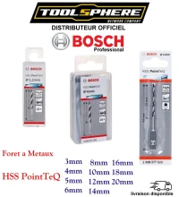 Foret à Métaux en acier à coupe rapide (HSS) PointTeQ  BOSCH 3mm/4/5/6/8/10/12/14/16//18/20