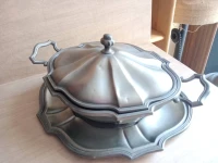 Centre de Table Soupière avec plateau assortie en Étain véritable 95% Italy LIQUIDATION